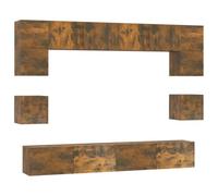 Roanoer Lot de 8 meubles TV suspendus en bois de chêne fumé | Armoire multimédia modulaire pour salon, design flottant avec portes battantes, surface facile d'entretien pour garder la
