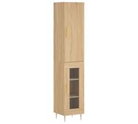 Roanoer Meuble haut en chêne Sonoma 34,5 x 34 x 180 cm avec verre | Vitrine étroite en bois avec pieds en métal pour salon et couloir. Armoire multi-usages avec portes.