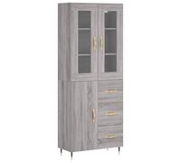 Roanoer Meuble haut gris sonoma 69,5 x 34 x 180 cm en bois | Ensemble moderne de 2 pièces composé d'un buffet et d'un plateau avec façade en verre et pieds en métal pour un espace de