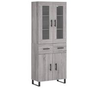 Roanoer Meuble haut gris sonoma 69,5 x 34 x 180 cm en bois | Vitrine à deux portes avec verre et pieds en métal pour salon et chambre à coucher, meuble combiné polyvalent.