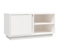 Roanoer Meuble TV blanc 80 x 35 x 40,5 cm en pin massif | Meuble bas compact en pin massif avec porte et compartiments pour salon ou chambre à coucher de style rustique.