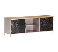 Roanoer Meuble TV en bois de manguier massif 120 x 30 x 40 cm | Meuble bas rustique en bois massif et fer avec 2 compartiments pour salon et couloir. Livré déjà monté.