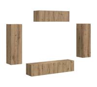 Roanoer Meuble TV mural 5 pièces en chêne Artisan | Armoire suspendue moderne à 4 portes pour salon et chambre à coucher en imitation chêne artisanal pour beaucoup d'espace de