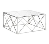 Roanoer Table basse argentée en verre trempé de 6 mm et acier inoxydable | Élégante table d'appoint pour le salon avec plateau en verre facile d'entretien et cadre en acier inoxydable solide pour une