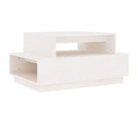 Roanoer Table basse blanche 80 x 55 x 40,5 cm en pin massif | Table d'appoint en bois solide avec étagère pour votre salon, crée de l'ordre et offre une grande surface de service.