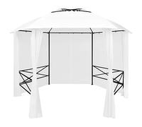 Roanoer Tonnelle de jardin avec rideaux - 360 x 312 x 265 cm - Tente de jardin hexagonale blanche avec cadre en acier solide et panneaux latéraux pour jardin, terrasse, barbecues et fêtes de famille