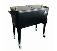 RoaQinFo Chariot Isotherme pour Boissons Chariot à Glacière Seau à Glace Table de Service Construction Rigide en Métal avec Quatre Pieds Fuselés et Roues, Noir