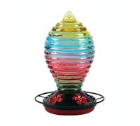 RoaQinFo Mangeoire Mangeoire Oiseau Distributeur Nectar Abreuvoir Jardin en Réservoir Verre Vivant et Motif Coloré Contre et Perchoir Adaptée au Patio Terrasse Jardin, Multicolore
