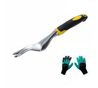 RoaQinFo Râteau de Jardinage Désherbeur Manuel Extracteur Racines Arrache Racines Pointe Fourchue Poignée Confort Métal Plastique Adapté aux Bordures Potager, GriffeDésherbeurGauche