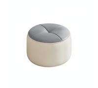 RoaQinFo Tabouret Rond Nappa Microfibre Ottoman Cylindrique Bois Intérieur Robuste Remplissage Éponge Soutien Ergonomique Adapté à Enfants Adultes Salon Chambre, Blanc-café