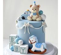Roaring Good Time - Décoration de Gâteau Ours Bleu pour la Douche de Bébé avec Cheval