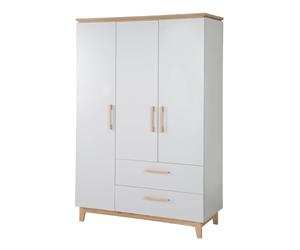 roba Armoire Enfant "Caro" à 3 Portes et 2 Tiroirs - Garde-Robe avec Penderie et 5 Étagères - Gris Clair/Décor Bois