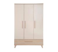 ROBA Armoire Enfant Sidney - 3 Portes + 1 Tiroir - Poignées et Pieds en Bois Massif - Beige / Décor Chêne