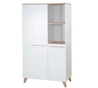 Armoire Bébé 2 Portes Et 2 Niches Ouvertes Roba - Leon - 1 Tringle Et 5 Étagères - Pieds En Bois Massif - Blanc - Chêne Othello Blanc