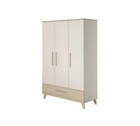 ROBA Armoire Enfant Sidney - 3 Portes + 1 Tiroir - Poignées et Pieds en Bois Massif - Beige / Décor Chêne