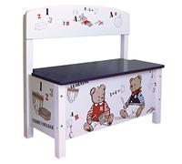 Roba – Banc-coffre à jouets Teddy College – Fermeture douce – Bleu imprimé oursons