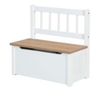 ROBA Banc Coffre à Jouets Woody pour Enfant - Meuble de Rangement en Bois 2 en 1 - Fermeture Douce - Blanc / Aspect Bois