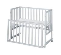 roba Lit Cododo 45 x 90 cm safe asleep® 3 en 1 - Hauteur Réglable - Ensemble Complet avec Berceau, Matelas, Barrière en Toile et Roulettes à Freins - Bois Gris