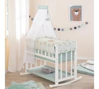 roba Berceau Cododo en Bois 4 en 1 - Woodland Buddies - 45 x 90 cm - Berceau, Banc et Lit Bébé - Hauteur Réglable - Textiles, Baldaquin et Barre de Ciel - Blanc/Vert Pastel