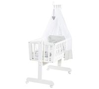 roba Berceau Complet "Heartbreaker" 40x90 cm - avec Fonction Basculante et Fixe - Équipement Textile Inclus - Bois Laqué Blanc - Motif Ours
