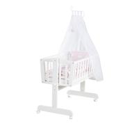 roba Berceau Complet Kleine Wolke Rosa 40 x 90 cm - Literie Complète Incluse - avec Verrouillage en Position Fixe - Roues à Freins - Bois Laqué Blanc - Motif Nuages