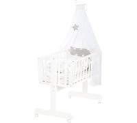 roba Berceau Little Stars 40 x 90 cm en bois - Chaise longue & berceau - Ensemble lit complet avec fonction de blocage & équipement textile - Blanc / Gris