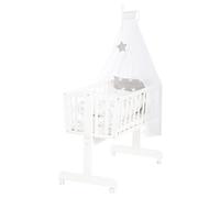 roba Berceau pour bébé Little Stars 40 x 90 cm en Bois - Berceau et couffin - Ensemble Complet avec Fonction de Blocage et équipement Textile - Blanc/Gris