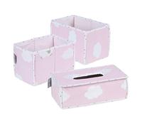 roba Boites en Tissu pour Soins Bébé "Kleine Wolke rosa" - 2 Paniers de Rangements + 1 Distributeur de Lingettes Humide Pliables