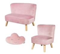 Roba Canapé Et Fauteuil Enfant Lil Sofa + Coussin Décoratif Nuage - Ensemble En Velours - Rose/Mauve Rose