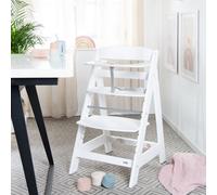 roba Chaise haute Born Up Click, Stone matelassée - avec rehausse pour nouveau-né, dès la naissance, chaise haute à escalier 2 en 1 en blanc - hauteur réglable par clic