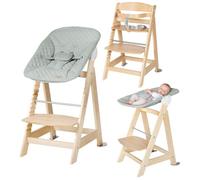 Roba Chaise Haute Évolutive Born Up 2 En 1 + Transat Inclinable Vert Givré - Roba Style - Dès La Naissance - Bois Naturel Beige