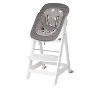 roba Chaise Haute Évolutive en Bois Blanche Born Up 2en1 + Transat Inclinable Little Stars - Hauteur Réglable - dès Naissance jusqu'à 70 kg