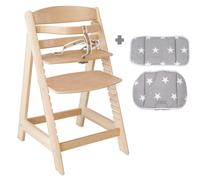 roba, chaise haute évolutive Sit Up III, qui se transforme en chaise pour adolescents, en bois naturel, avec insert réducteur Little Stars