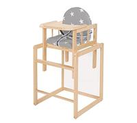Roba Chaise haute Little Stars – Bois naturel, siège rembourré, convertible en table et chaise