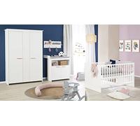roba Chambre Bébé Complète 3 Pièces Anton - Lit Évolutif 70 x 140 + Commode à Langer Convertible + Armoire à 2 Portes - Fermeture Douce - Bois Blanc/Poignées en Hêtre