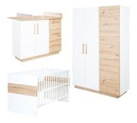 ROBA Chambre Bébé Complète Lion - Lit Évolutif 70x140 cm + Commode à Langer + Armoire 3 Portes - Blanc / Décor Bois