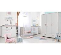 roba Chambre Bébé Complète Mila - Lit Évolutif 70 x 140 cm + Commode à Langer + Armoire à 3 Portes - Gris Clair / Chêne Blanchi