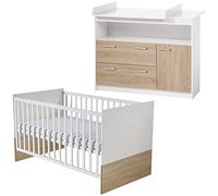 roba Chambre Bébé Duo Gabriella - Lit Évolutif 70 x 140 cm + Commode à Langer - Meubles Certifiés EPH - Blanc / Décor Bois