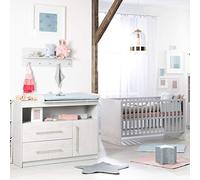 roba Chambre Bébé Duo Maren 2 - Lit Évolutif 70 x 140 cm + Commode à Langer - Gris Clair / Chêne Blanchi