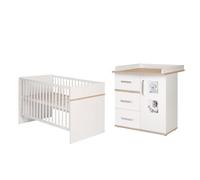 roba Chambre Bébé Duo Pia - Lit Évolutif 70 x 140 cm + Commode à Langer avec 2 Cadres Photos Intégrés - Blanc / Chêne San Remo