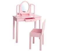 roba Coiffeuse Enfant Fille en Bois avec 3 Miroirs et Tabouret avec Coffre de Rangement - Rose