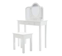 roba Coiffeuse Enfant Fille en Bois avec 3 Miroirs et Tabouret avec Coffre de Rangement - Blanc