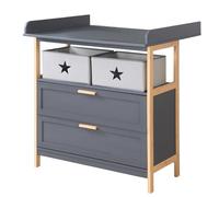 Commode À Langer Roba - Berlin - 2 Tiroirs + 2 Boîtes De Rangement En Tissu - Meuble À Langer Évolutif - Anthracite - Bambou Gris