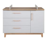 roba Commode à Langer "Caro" avec Plan Amovible - 3 Tiroirs et 1 Porte à Fermeture Douce - Gris clair/Décor Bois (Chêne Doré)