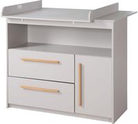 roba Commode à langer Lea avec matelas à langer amovible - Table à langer avec 2 tiroirs & 1 porte - Poignées en bois - Beige / Gris
