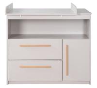 roba Lea Commode à langer avec plan à langer amovible - Table à langer avec 2 tiroirs et 1 porte - Poignées en bois - Beige/gris