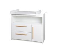 roba Commode à langer Lilo avec matelas à langer amovible - Table à langer avec 2 tiroirs & 1 porte - Poignées en bois - Blanc