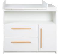 roba Commode à langer Lilo avec matelas à langer amovible - Table à langer avec 2 tiroirs & 1 porte - Poignées en bois - Blanc