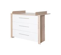 Table à langer roba Malo avec matelas à langer amovible - Table à langer avec 3 tiroirs et poignées métalliques - Bois blanc /Reproduction chêne Artisan