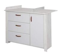roba Commode à Langer "Mila" avec Plan Amovible - 3 Tiroirs et 1 Porte à Fermeture Douce - Gris clair/Chêne blanchi